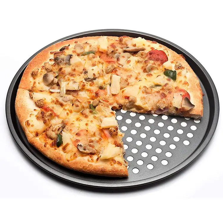 Coating Round Pizza Crisper Tray Tools Bakeware Set Kitchen Tools Pizza Pans Carbon Steel Perforated Baking Pan With Nonstick