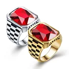 Gemstone Men Ring Retro Stainless Steel Gemstone Red Ruby Men Ring Wholesale