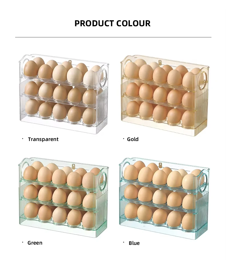 30 grids 3 Tier Egg Organizer Automatic Plastic Eggs Storage Box Holder PET Refrigerator Egg Container For kitchen Accessories