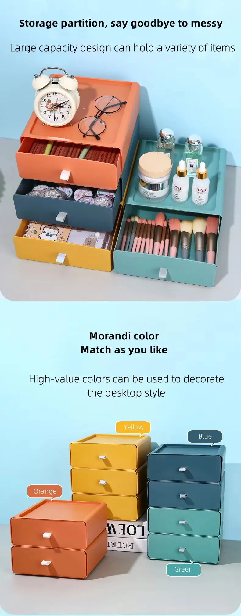 Best-Selling Stackable Storage Container Rectangle Shape Contrast Color Desktop Finisher and Drawer Type Organization supplier