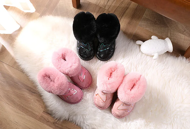 Children Winter Warm Cotton Shoes for Boys and Girls Plush Fleece Waterproof Non-slip Ankle Snow Boots