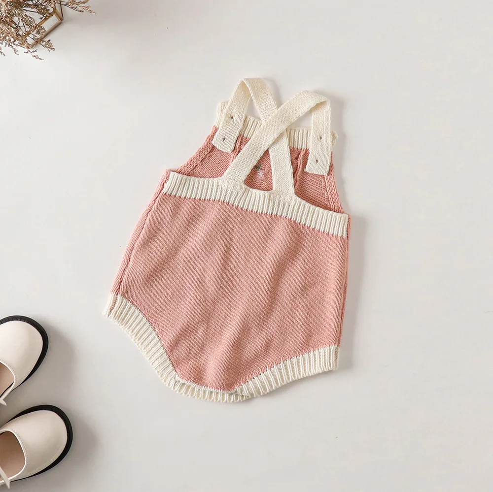 Customized 2023 Baby  Girls Clothes Sets Vintage Pink Floral Cardigan Knit Woolen Sweater O-Neck Children Outwear Coat Romper