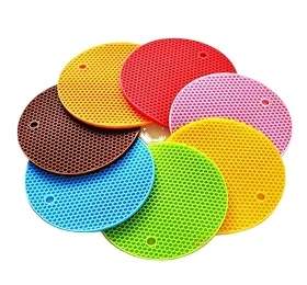 USSE Waterproof Silicone Kitchen Dish Drying Mat, Thick Trivet Round Heat Resistant Honeycomb Silicone Kitchen Mat