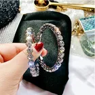 Hoop 925 Sterling Silver Post 5.5cm Big Circle Shiny CZ Crystal Hoop Earrings Rhinestone Hoop Earrings