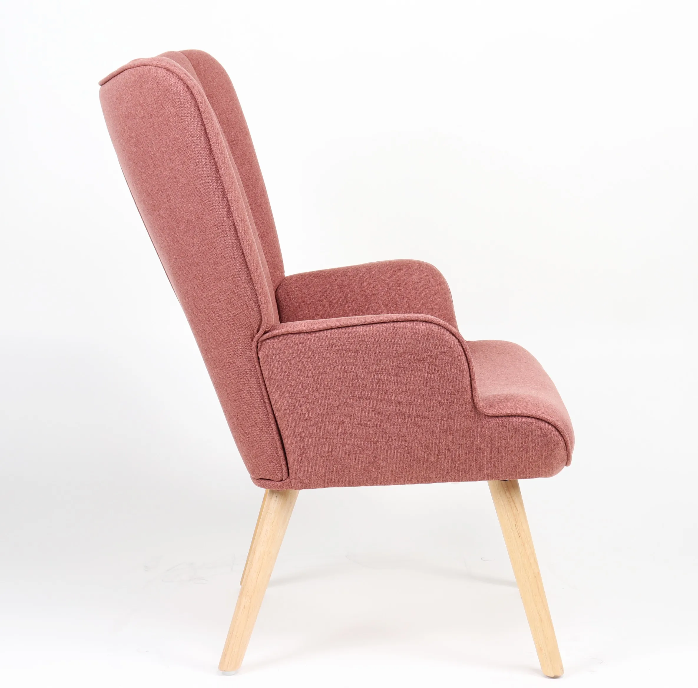 Modern Design Living Room Leisure Chair Pink Fabric Armchair with Wood Legs for Hotel Apartment Use supplier