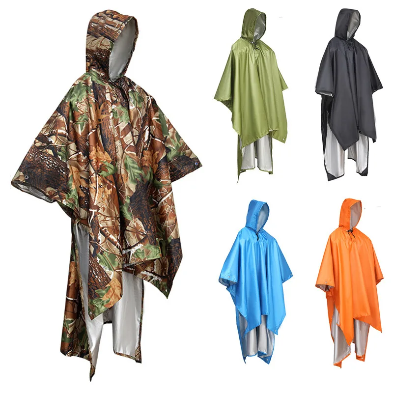 DD2063  Adult Outdoor Camping Gear Survival Cloak Lightweight Coating Camouflage Hooded Raincoat Hiking Poncho