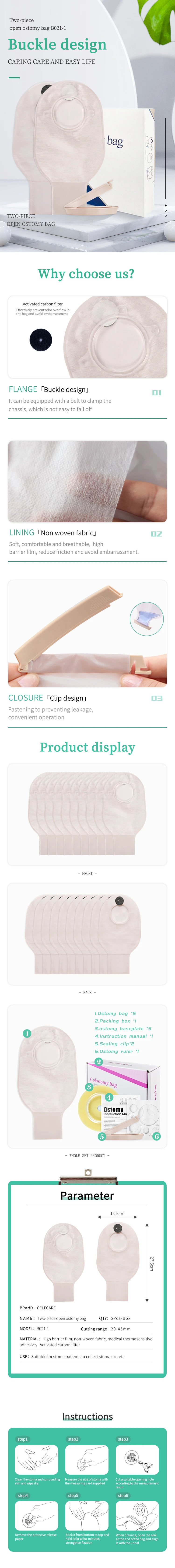 High Quality Medical Consumables Disposable Colostomy Bag Two-Piece Ostomy Bags Easy to Use Ostomy Pouch