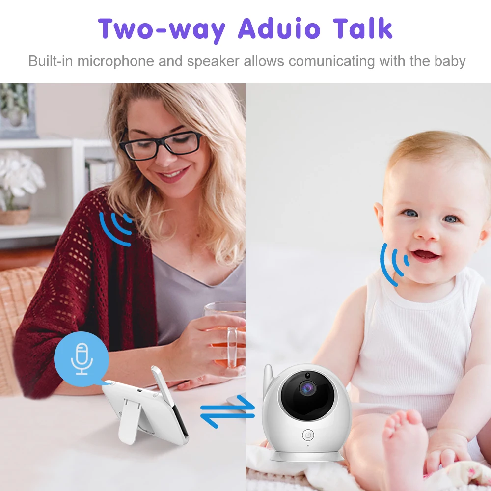 720P HD Smart Video Nanny Digital Babyfoon Two Way Talk Night Vision Yellow Baby Monitor with Camera and Audio