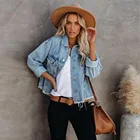 Denim Jackets Denimdenim Vintage Long Sleeve Front Pocket Button Frayed Hem Loose Distressed Denim Jackets