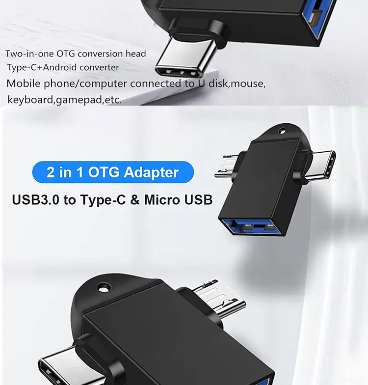 2 in 1 USB3.0 to Micro Type C USB Converter OTG Adapter for Android Phone U Disk Mouse