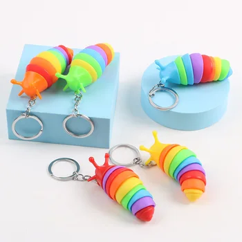 Wholesale new plastic key chains cartoon cute novel decompression toy pendant rainbow caterpillar Slug pendant key chain