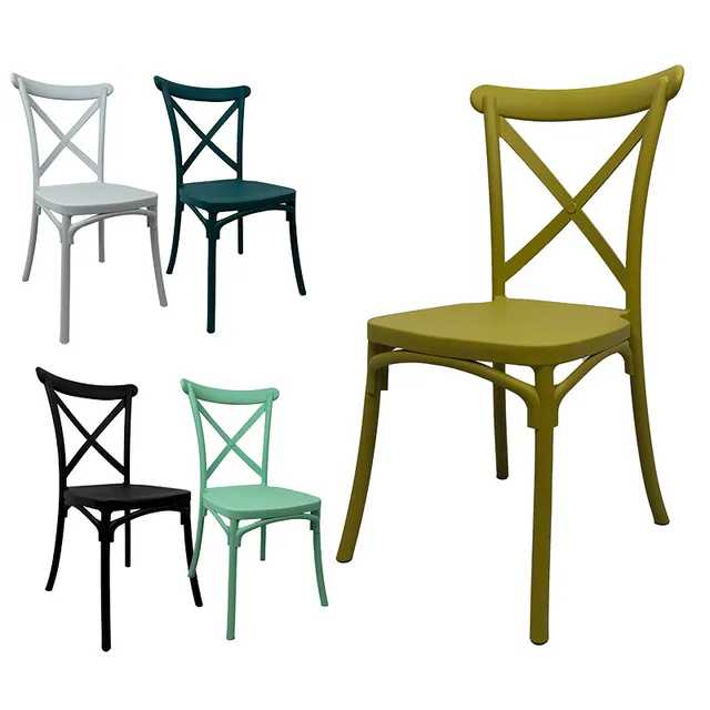 Stackable armless colorful Farmhouse Venue dinning chairs white green blue pp plastic event outside public outdoor dining chair