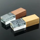 Flash New Arrival Crystal Usb Flash Drive With Wood Lid 32GB 64GB 128GB Custom Logo Crystal Usb
