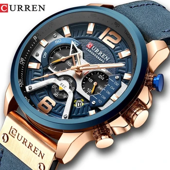 CURREN 8329 Casual Sport Watches for Men Blue Luxury Military Leather men's relojes Man Clock Fashion Chronograph quartz watch