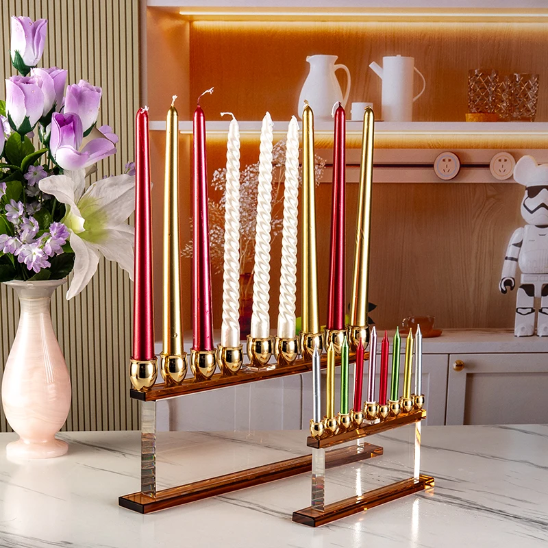 product small bridge cyrstal 9 pillar flat wedding center glass candle holder home decoration high end crystal candle holder-6