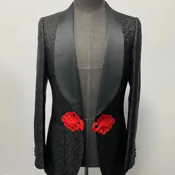 2021New Black Red Shawl Lapel Wedding Suits 2 Pieces Men Suits Groom Tuxedos