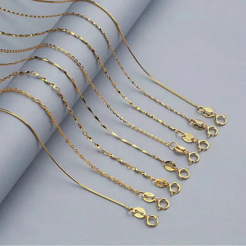 18K Gold plated S925 Silver  Women's Necklace  Bare Chain Head Accessories Sweater  Rose Gold Colorful Gold Collarbone Necklace
