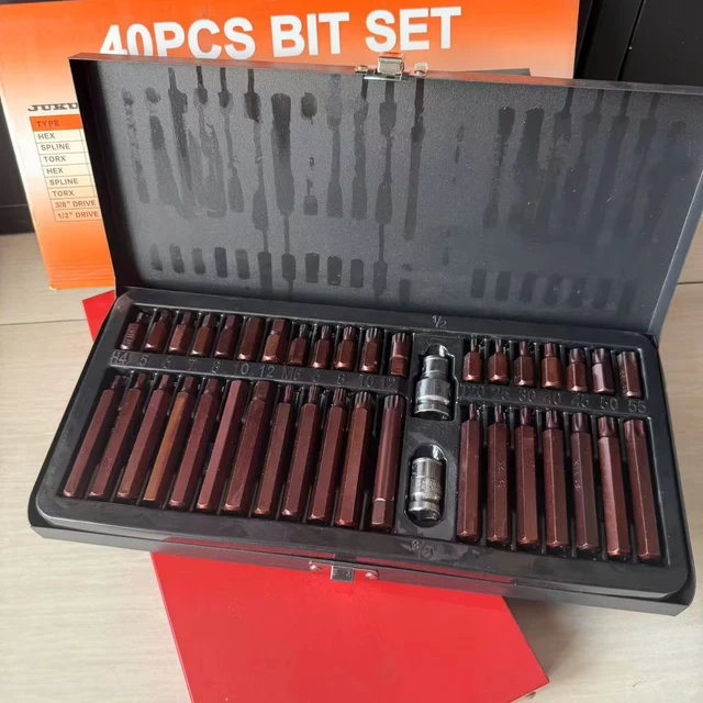 High Quality 40-Piece Hand Tool Kit in Red and Bronze with OEM Customization and Hard Case Packaging