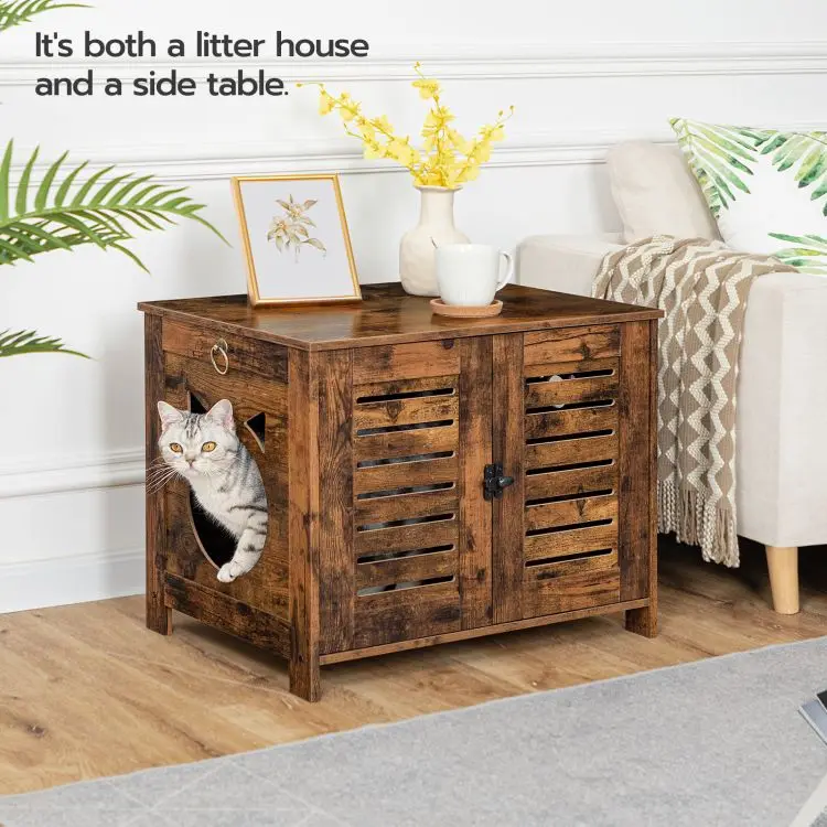 Wholesale Industrial Style Wooden Pet Cat Litter Box with 2 Doors Hidden Cat Litter Enclosure Enclosed Litter Box Furniture