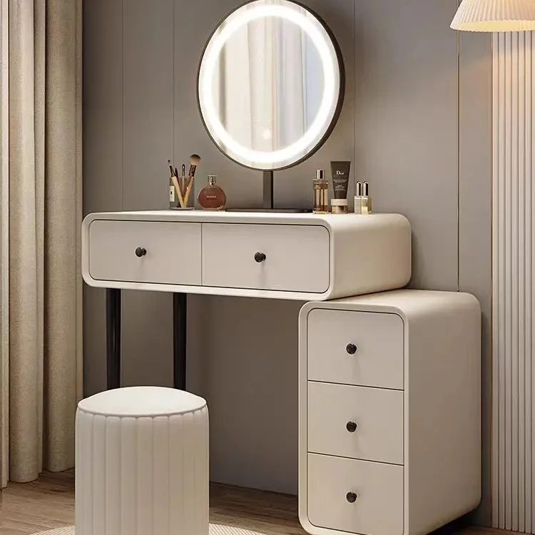 Modern Furniture Adjustable Dressing Table With Mirror Wooden Make Up Table With Led Light Hotel Apartment Bedroom Set