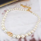 Pearl Necklace Bincho Chic Retro Collarbone Chain Big Small Pearl Letter CD Necklace Choker For Women