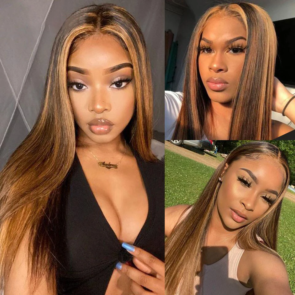 13x4 Human Hd Lace Front 180% Density Virgin Hair Highlighted Wigs With Color Hd Highlighted 28 Inch Human Wig For Black Women