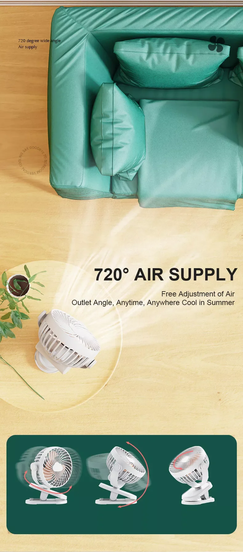 Desk Clip Multi-functional Fan, Portable, 5, Battery - detail 18