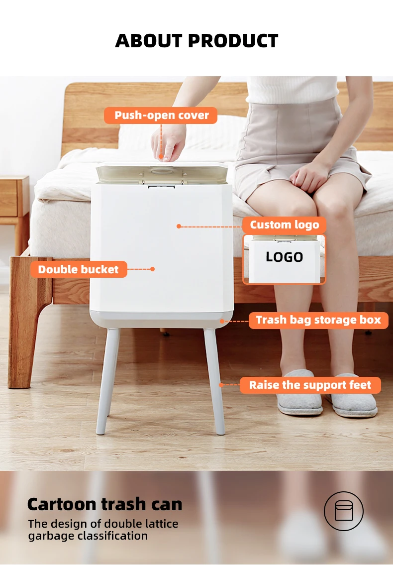 Wannuo Living Room/Kitchen Trash Can Garbage Sorting Bin Easy to Clean High Trash Can With Garbage Bag Storage Rack details