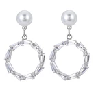 Earrings Pearl Wholesales Eternity Big Circle Shiny CZ Crystal Hoop Earrings Pearl Rhinestone Hoop Earrings