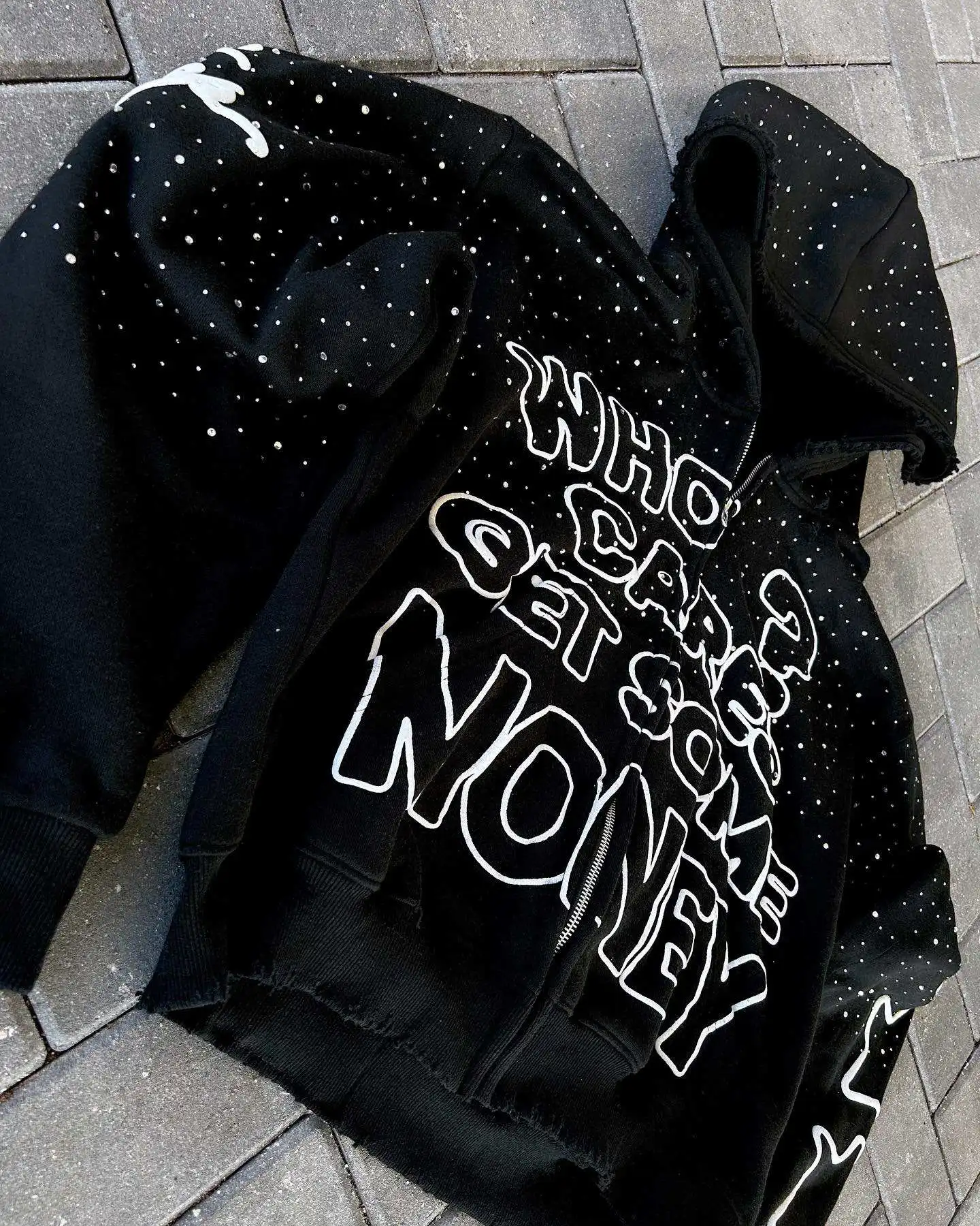 Custom Logo Screen Printing French Terry Brushed Cotton Graphic extreme Heavyweight Embroidery Men Zipper up Rhinestone Hoodie supplier