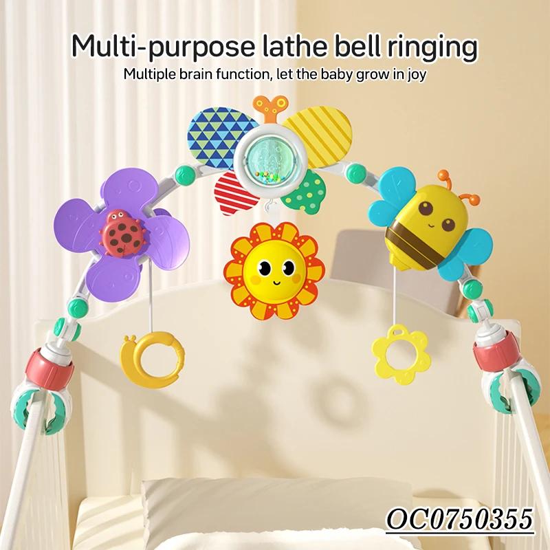 Newest adjustable clip cloth kids plastic baby rattles bed bell ring set toy