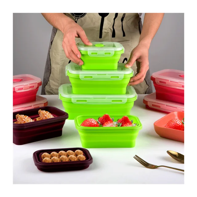 Silicone Lunch Box Collapsible Food Container Microwave Freezer Safe Supplies 