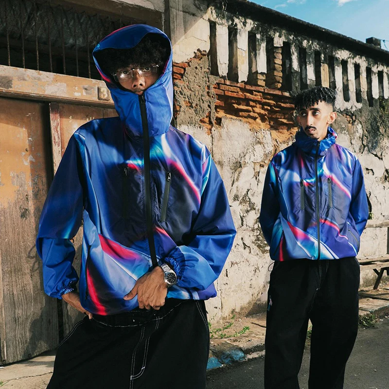 Custom Gradient Hooded Men's Jacket with 300grams Nylon Windproof Streetwear Jacket