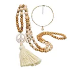 Turquoise Bohemian Handmade Long Retro Crystal Turquoise Shell Wooden Bead Necklace