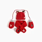 Children's Hat Scarf Hat Three-Piece Set Fleece-Lined Scarf Cute Deer Horn Baby Knitted Hat Christmas Suit