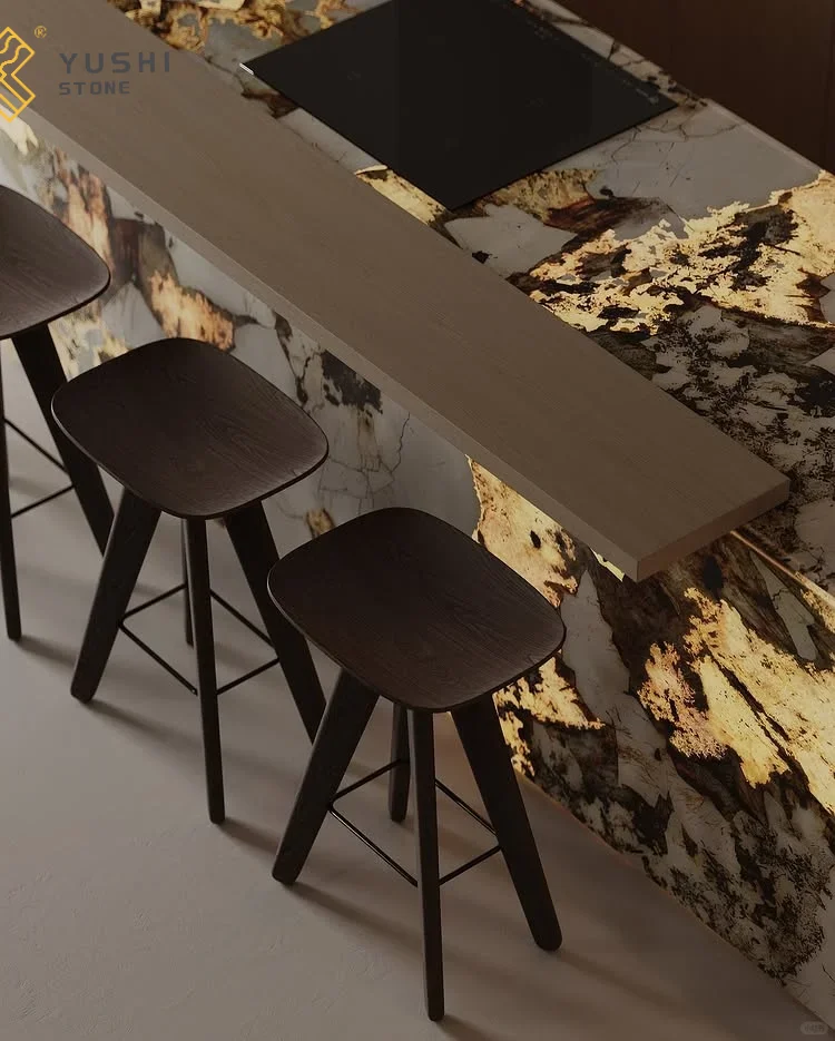 YUSHI Modern Luxurious Patagonia Natural Stone Kitchen Island Countertops Lumistone Vanity Tops Table Tops for Hotels Onsite manufacture