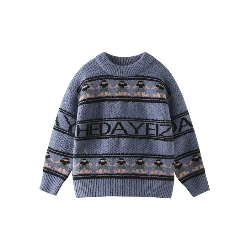 2024 new children's clothing pure solid color pullover boys sweaters button kids knitted sweater