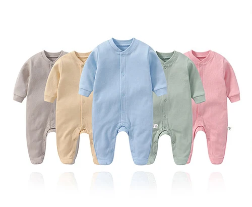 manufacturer wholesale baby pajamas romper winter-autumn cotton newborn clothes long sleeve baby romper plain front foot pajama