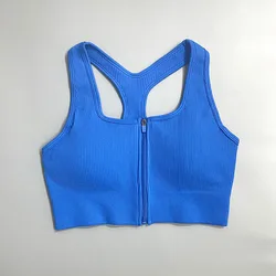 Wholesale Custom Logo Yoga Bra Zipper Up Top Fitness Workout Suit Ribbed Seamless Sports Bra