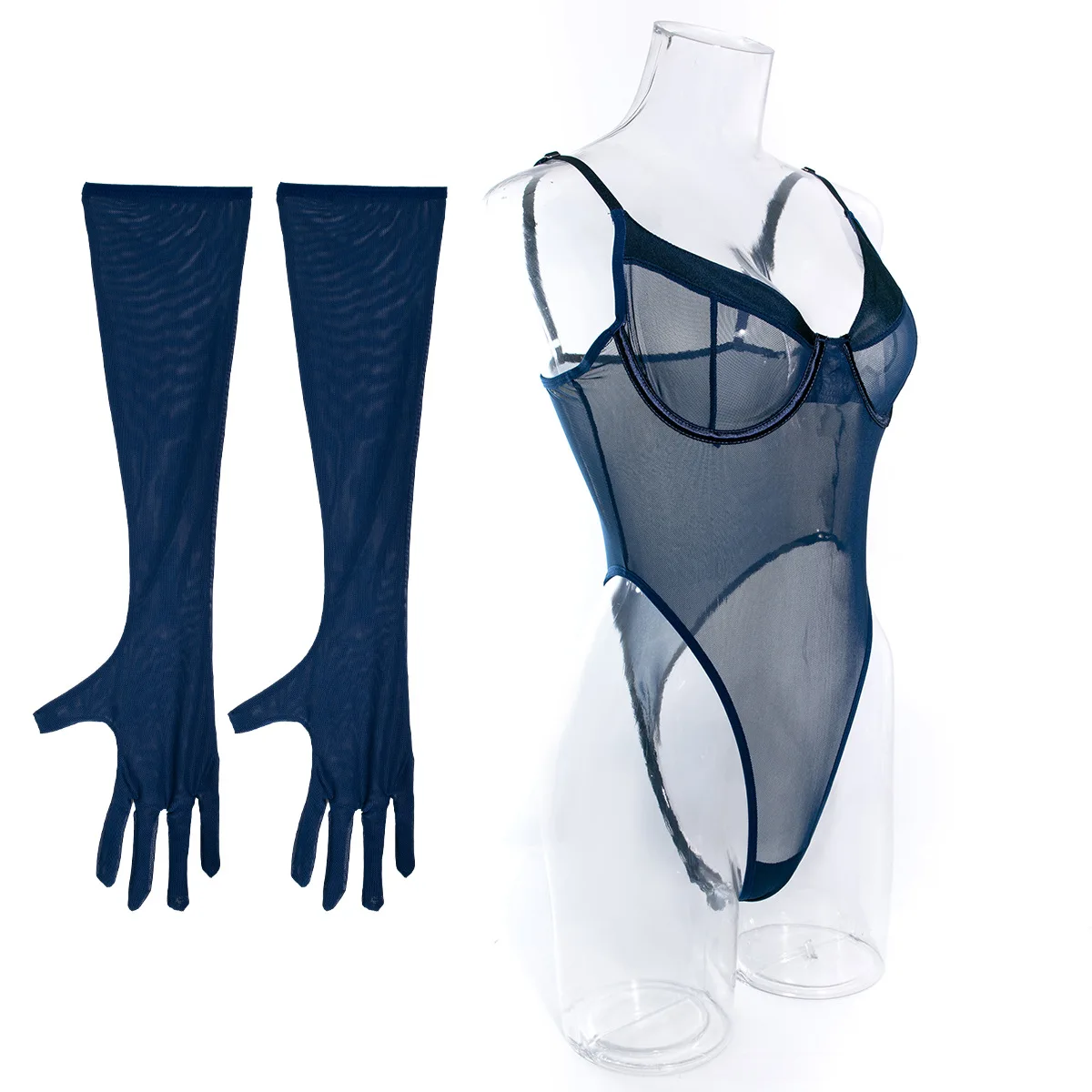 Ruiyi New Mesh Transparent Underwire Jumpsuit Sexy Lingerie Set For