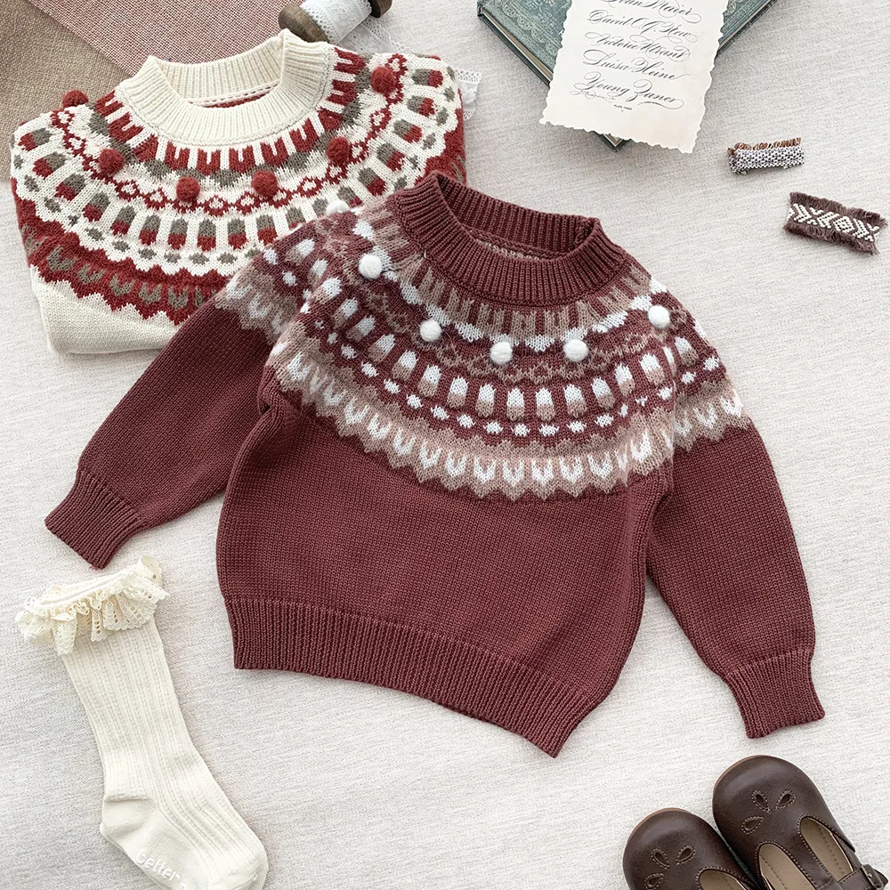 Autumn Winter Baby Christmas sweater jacquard ball pullover sweater Baby new