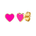 Trendy Stud Earrings Stud Gemnel Trendy 925 Silver Gold Plated Neon Pink Enamel Heart Stud Earrings Women Jewelry