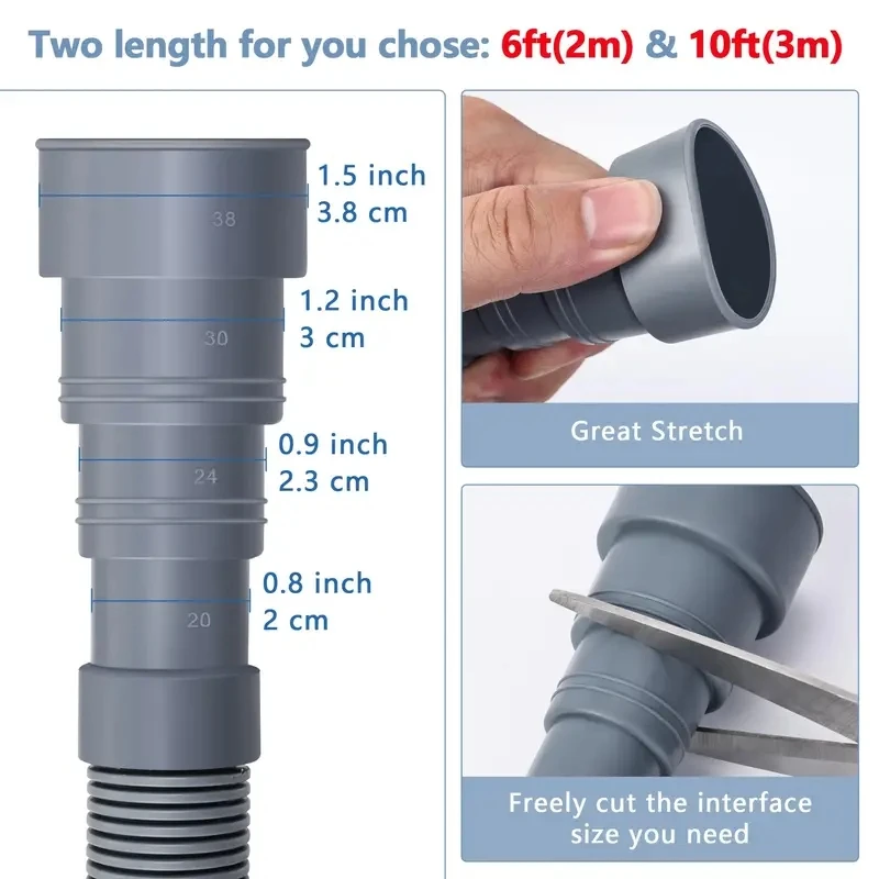 Flexible Washing Machine & Dishwasher Universal Drain Hose Set Connector Corrugated Hose Pipe