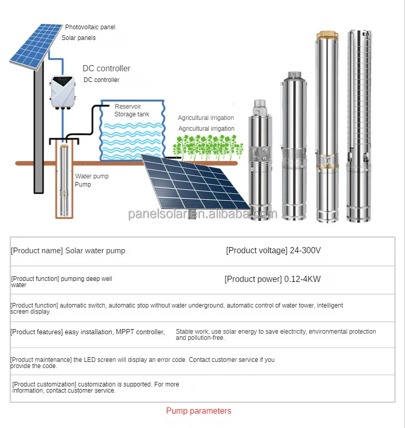 2023 New design 48V DC Brushless Photovoltaic Submersible Pump MPPT Controller Home Stainless Steel Solar Deep Water Pump
