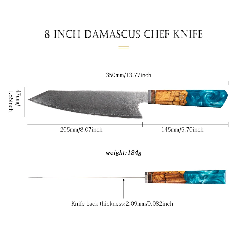 Hand Made Real 8CR13 Damascus Knife 67 Layers Damascus Steel Kitchen Knives with Resin Handle