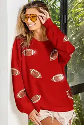 Wholesale Football Sequim Embroidery Custom Women Qversized Sweatshirt
