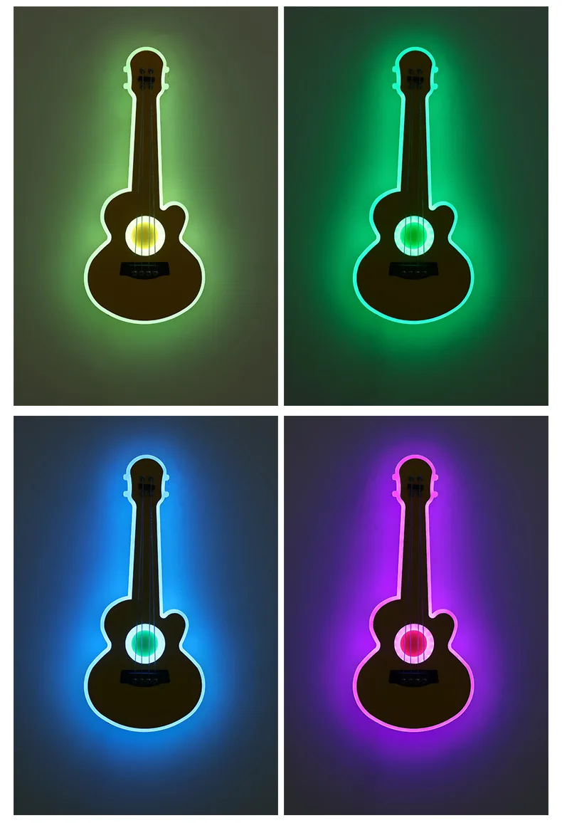 Children Guitar Ceiling Lamp Remote Control Kids Room Bar Home Party Dimmable Atmosphere RGB Led Ceiling Chandelier