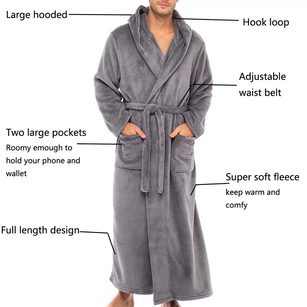 polyester fleece men bathrobe custom shawl collar black bathrobe