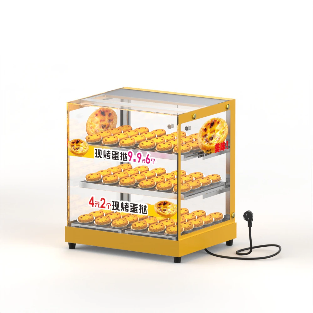 Commercial Countertop 3-Tier Glass Egg Tart Warmer Display Cabinet