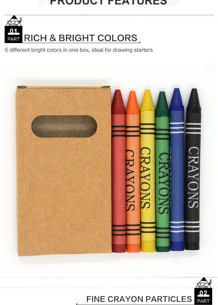 High Quality Non-Toxic Bright Color Wax Crayon  Box Set 6 Color Kids Drawing Crayons 8/12 Wholesale Crayons